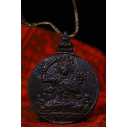 2"Tibet Temple Collection Old Bronze Jiugong Bagua Pai Manjushri statue Pendant amulet Town House Exorcism Ward off evil spirits