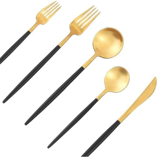 4Pcs/set Knife Fork and Spoon Tableware Black Gold Stainless Steel Dinnerware Silverware Coffee Spoon Flatware Safe Cutlery Set