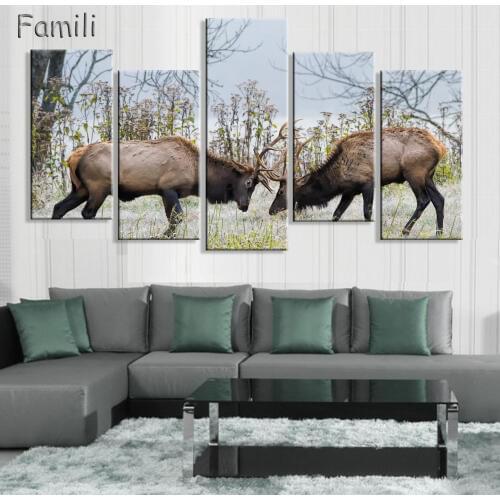 5Pcs/set THE Animal Deer Forest Modern Home Wall Decor Canvas Picture Art Print Painting On home decor
