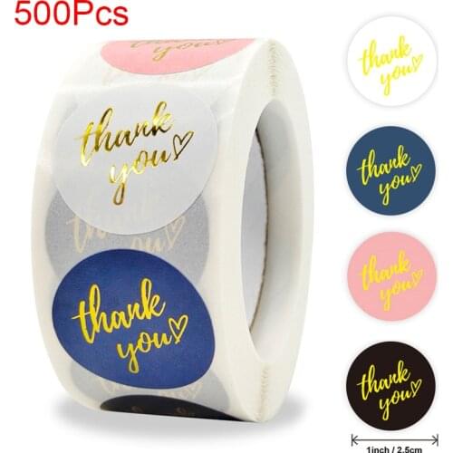 500pcs Thank You Stickers Seal Labels 1Inch Gold Foil Paper Decoration Sticker For Handmade Wedding Gift Labels Stationery