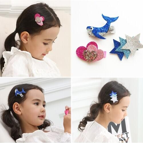 Xugar Hair Accessories Hair Clips for Baby Girls Cute Heart Star Hairgrips Glitter Hairpin 2pcs/lot Decorative Hair Barrettes