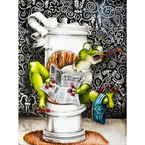 New 5D DIY Full Square/Round Diamond Painting "Frog Toilet" 3D Embroidery Cross Stitch Rhinestone Mosaic Home Decor Art YC66