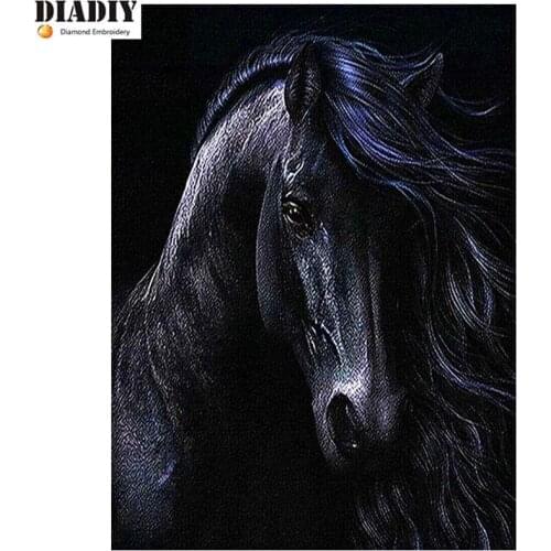 Diamond Embroidery,Animal,Full,Diamond Painting,Cross Stitch, Black,Horse 5D,Needlework,Round Rhinestone,Mosaic,Decoration,Gift