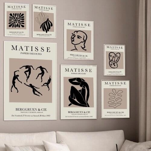 Henri Matisse Abstract Painting Minimalist Illustration Wall Art Canvas Prints Vintage Poster Beige Wall Picture for Living Room