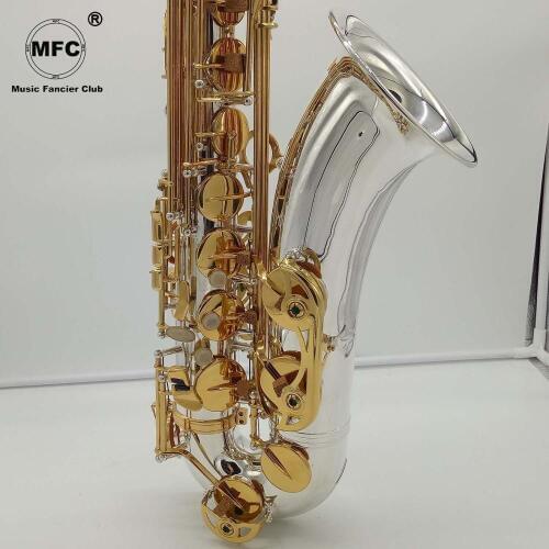 Free Shipping Music Fancier Club Tenor Saxophone Silvering Gold Key Sax Tenor Musical Instruments Professional Included Case