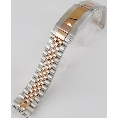 Nologo 20mm Width Rose Golden Plated Steel jubilee Watch Strap Bracelet Watch Band with Steel Bracelet Clasp