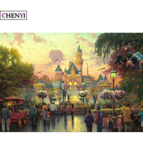 CHENYI Full Square Round 5D Diamond Painting New Arrivals Cross Stitch Street View & Castle Diamond Embroidery Mosaic Art Decor