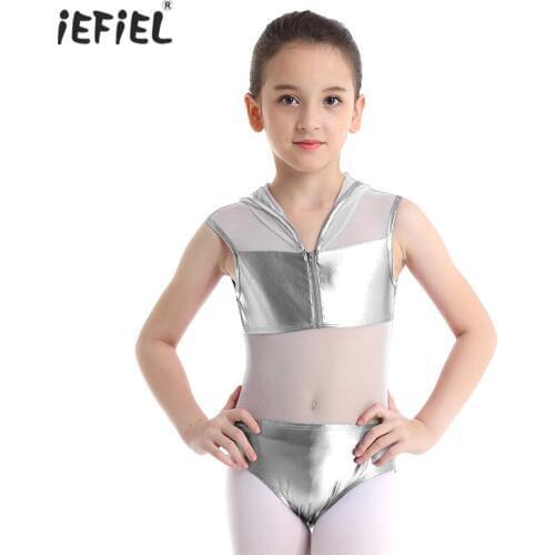 Toddler Sleeveless Gymnastics Leotards for Girls Ballerina Ballet Dress Dance Wear Stylish Shiny Metallic Hoodie Zipper Closure