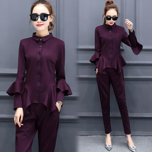 European and American womens 2017 spring new Slim flouncing shirt + Harem pants Two pieces / sets TB7164