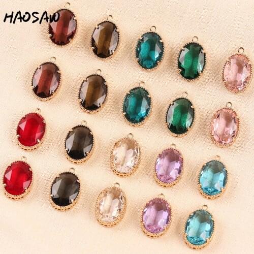 HAOSAW 15*23MM 4Pcs/Lot Oval Design/Hollow Base/Ball Side/Crystal Charm/Jewelry Accessory/DIY Jewelry Making/Earring Findings