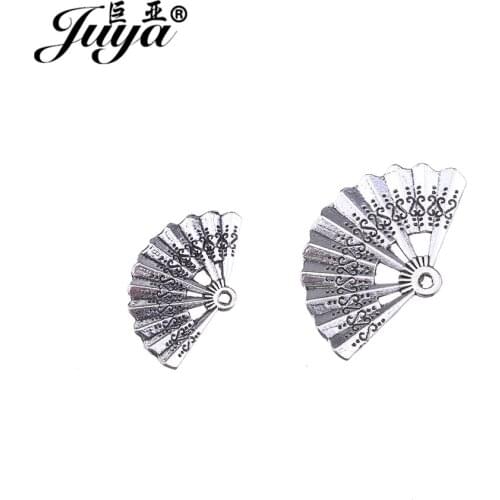 JUYA Carved Fan Shape Charms Pendants for Jewelry Making DIY 16x25.5/21x33mm High Quality Ancient Bracelet Crafts Supplies