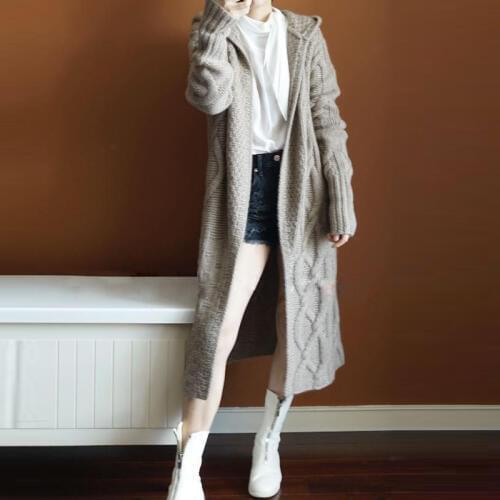 Autumn winter New hooded coat Cashmere Cardigan Sweater womens Solid color Coat thick soft Cardigan fashion coat long FP1336