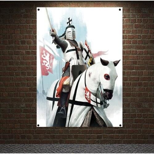 Medieval Crusades Paintings Wall Art Knights Templar Armor Banners Flags Vintage Templar Battles History Poster Interior Decor 5