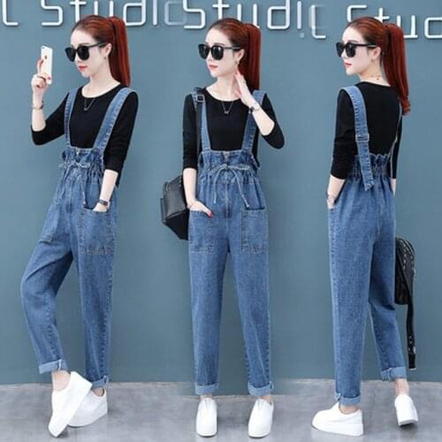 2019 spring and autumn new womens denim overalls two-piece suit