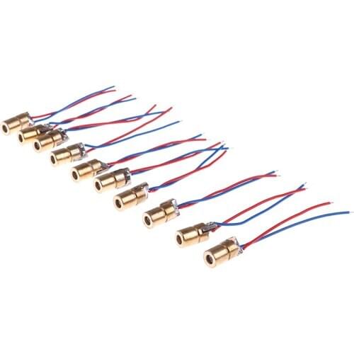 10pcs/lot Laser Diode 650nm 6mm 3VDC 5 Million Watt Adjustable Laser Dot Diode Module Red Copper Head Mini Laser Pointer