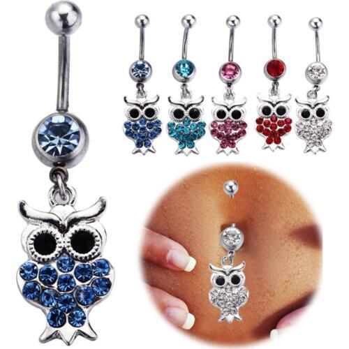 Summer Bikini Belly Button Rings Crystal Cute Owl Navel Piercing Ring in Body Jewelry Ombligo Nombril Fashion Jewelry