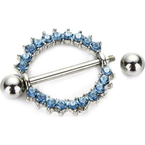 Fashion Circle Nipple Ring Rhinestone Crystal Stainless Steel Sunflower Paved Nipple Rings Body Piercing Jewelry AC889