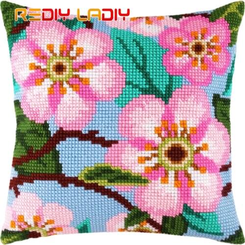 Cross Stitch Cushion Kits Spring Pillow Case Pre-Printed Canvas Acrylic Chunky Yarn Arts & Crafts DIY Cross-stitch Needlepoint
