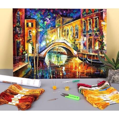 Night Venice Printed 11CT Cross Stitch DIY Embroidery Full Kit DMC Threads Handmade Needlework Hobby Knitting Counted Needle