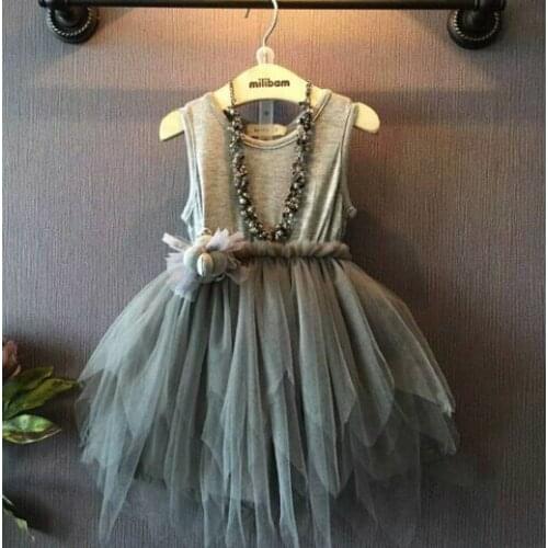 New Girls Clothes Kids Dress Vintage Gray Sleeveless Tulle Lace Dress Kids Party Dresses