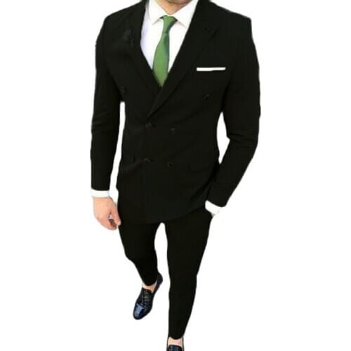 Newest Fashiom Groom Tuxedos Men Suits for Wedding Man Suit Blazers Summer Double Breasted Jacket Wide Peaked Lapel 2 Pieces