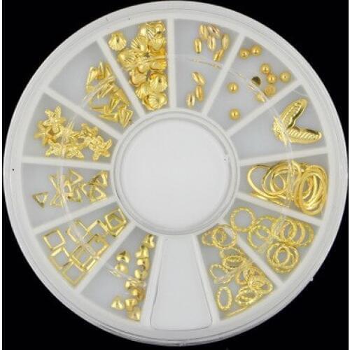 New nail rivet jewelry 3D hollowed out Mixed Gold Metal Sheet Manicure Jewelry Nail Patch 112pcs/piece 3D nail