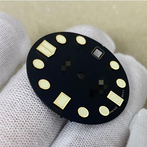 Single Calendar Black Dial 28.5MM C3 Green Luminous Watch Dial for SKX007 Modified NH35/4R36 Watch Movement