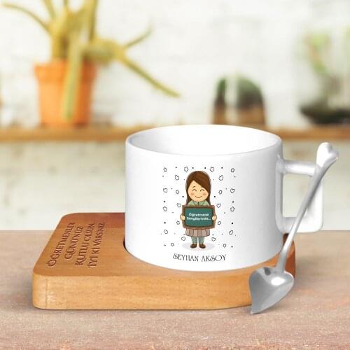 Personalized Öğretmenimi I Like Designed Wood Altlıklı Ceramic cup-2
