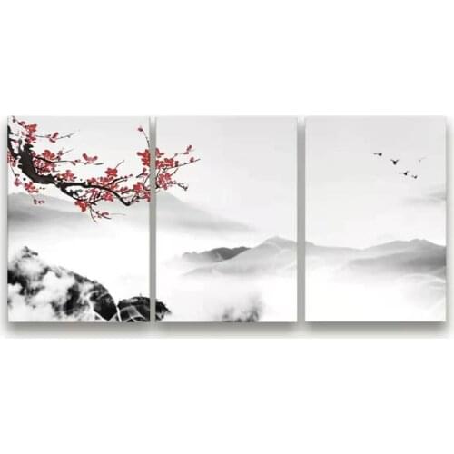 Chinese Style Plum Blossom Bird Landscape Poster Vintage Print Canvas Painting Wall Art Pictures for Living Room Home Decoration