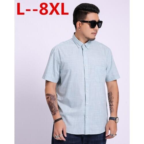 Size 8XL 6XL 5XL Plus New Summer short sleeve turndown collar Linen soft comfortable cool plaid print solid business mens shirts