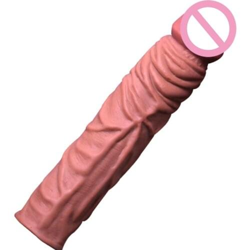 Realistic Penis Skin Feeling TPE Semen Lock Sleeve Cover Dildo Enlarger Delay Man Adult Sex Toys Products