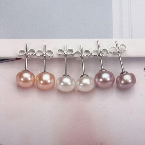 3 Pairs 925 Sterling Silver Real Freshwater Pearl Stud Earrings Kit White Purple Pink Natural Pearl Stud Earrings Set