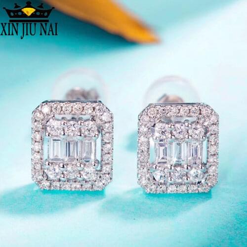 S925 sterling silver geometric square Mossite stone earrings jewelry Super shine luxurious fashion DelicateValentines Day Gift