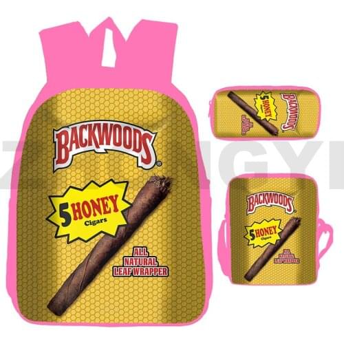 3 Pcs/Set Backwoods Cigars Schoolbags CIGARS Backpacks for School Teenagers Anime 3D Print Backwoods Cigars Laptop Pink Book Bag