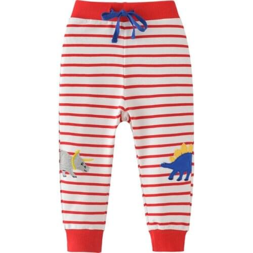 Funnygame Animals Applique Kids Sweatpants for Fall Spring Warm Winter Boys Girls Stripe Long Pants Dinosaurs Children Trousers