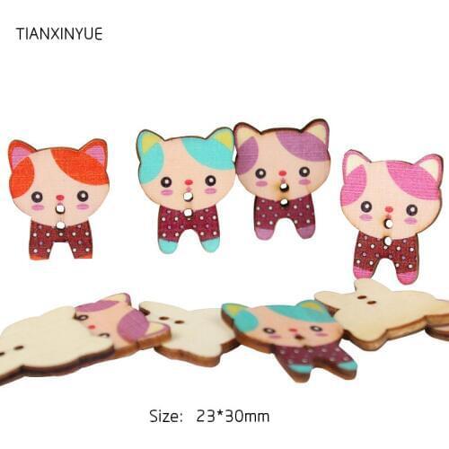 TIANXINYUE Cat wooden Button Scrapbooking Random color Two Holes Buttons,DIY Clothing Accessories
