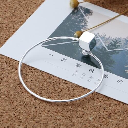 Trendy 925 Sterling Silver for Women minimalism block and ball Bangle Fashion fresh Jewelry Opened Adjustable Sizes Bracelet
