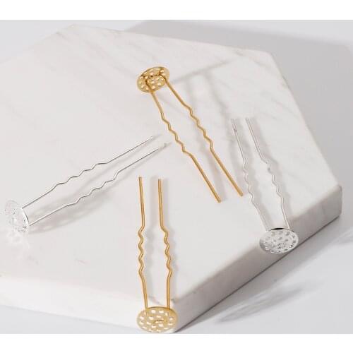 Gold silver handmade beaded material U-shaped Bobby wave Pin Salon clip mesh small hair fork hairpin diy jewelry accessories