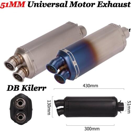 51mm Universal Motorcycle Double Hole Exhaust Escape Moto Exhaust Motocross Exhaust Muffler For Scooter ATV Z900 R6 R3 Ninja 650