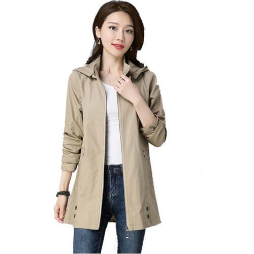 Spring trench coat womens 2020 autumn casual loose windbreakers womens solid hooded plus size coats female long slim windbreaker