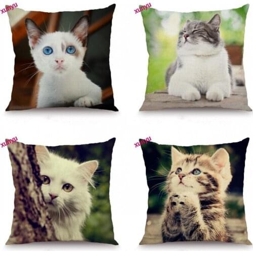 XUNYU Cat Cushion Cover Cute Animal Pillowcase Kids Room Decorative Throw Pillow Cover for Sofa Bedroom 45x45cm BT033