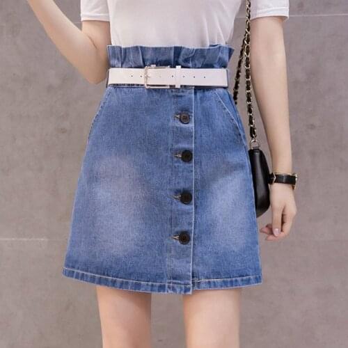Vintage Women Jean Skirt Spring Summer Korean Style Fashion Woman Skirts High Waist Breasted Slim A-line Denim Skirts for Girls