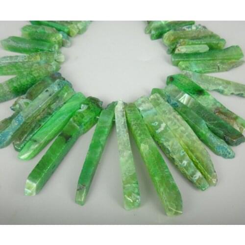 Green Slice Stone Beads, Longer Dyed Edge Pendant Necklace, Druzy Super Popularity European Fashion Jewelry for Women