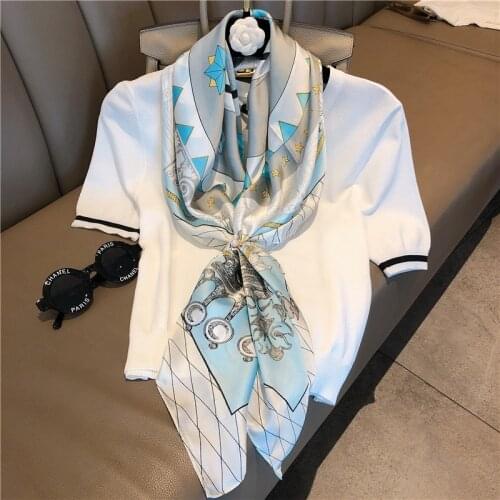Ladies Large Rhombus Totem Printed Elegent Shawl Wrap Women Hijab Bandana 90x90cm Imitated Silk Geometric Figure Square Scarf