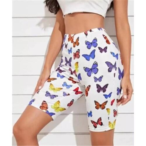 Women‘s Ladies Capris Pants Butterfly Print Leggings Summer Sleepping Sports Stretch Skinny Calf Length Pants Casual Female