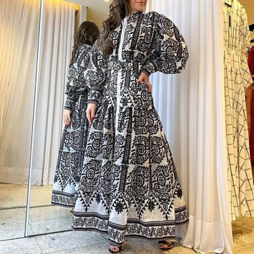 New Fashion Women Long Dress Autumn Lantern Sleeve Black Color Runway Show Lady Dress Vestidos Clothes Baroque