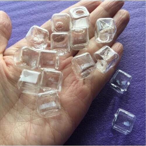 10/13/15mm cube square Glass Bubble one hole jewelry finding wishing glass bottle cover glass globe for earring ring pendant