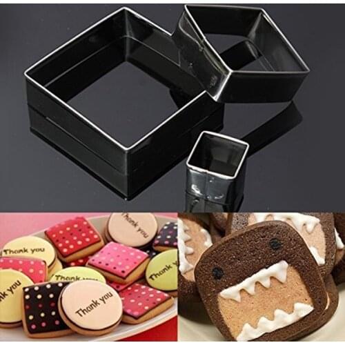 3pcs Square Stainless Steel Cookie Cutter DIY Mousse Ring Pastry Baking Mold Confectionery Cake Decoration Tools Kitchen Utensil