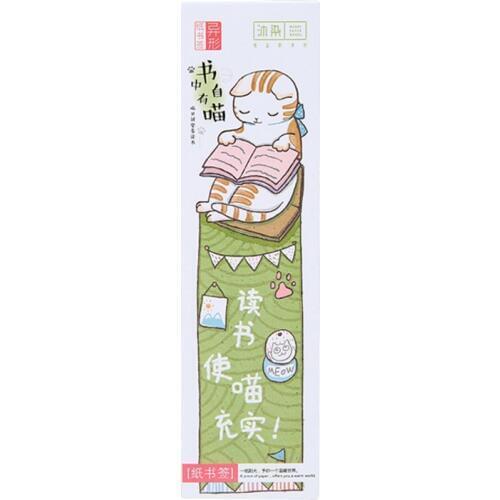 30pcs/box Kawaii Reading Cat Animal Paper Bookmark Message Card Greeting Card Lovely Bookmarks Book Holder Party Invitation
