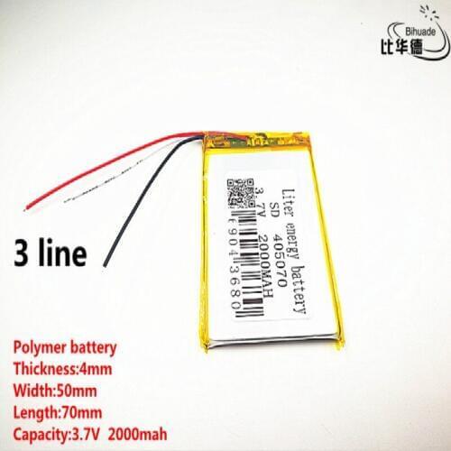 5pcs/lot 3 line Good Qulity 3.7V,2000mAH,405070 Polymer lithium ion / Li-ion battery for TOY,POWER BANK,GPS,mp3,mp4